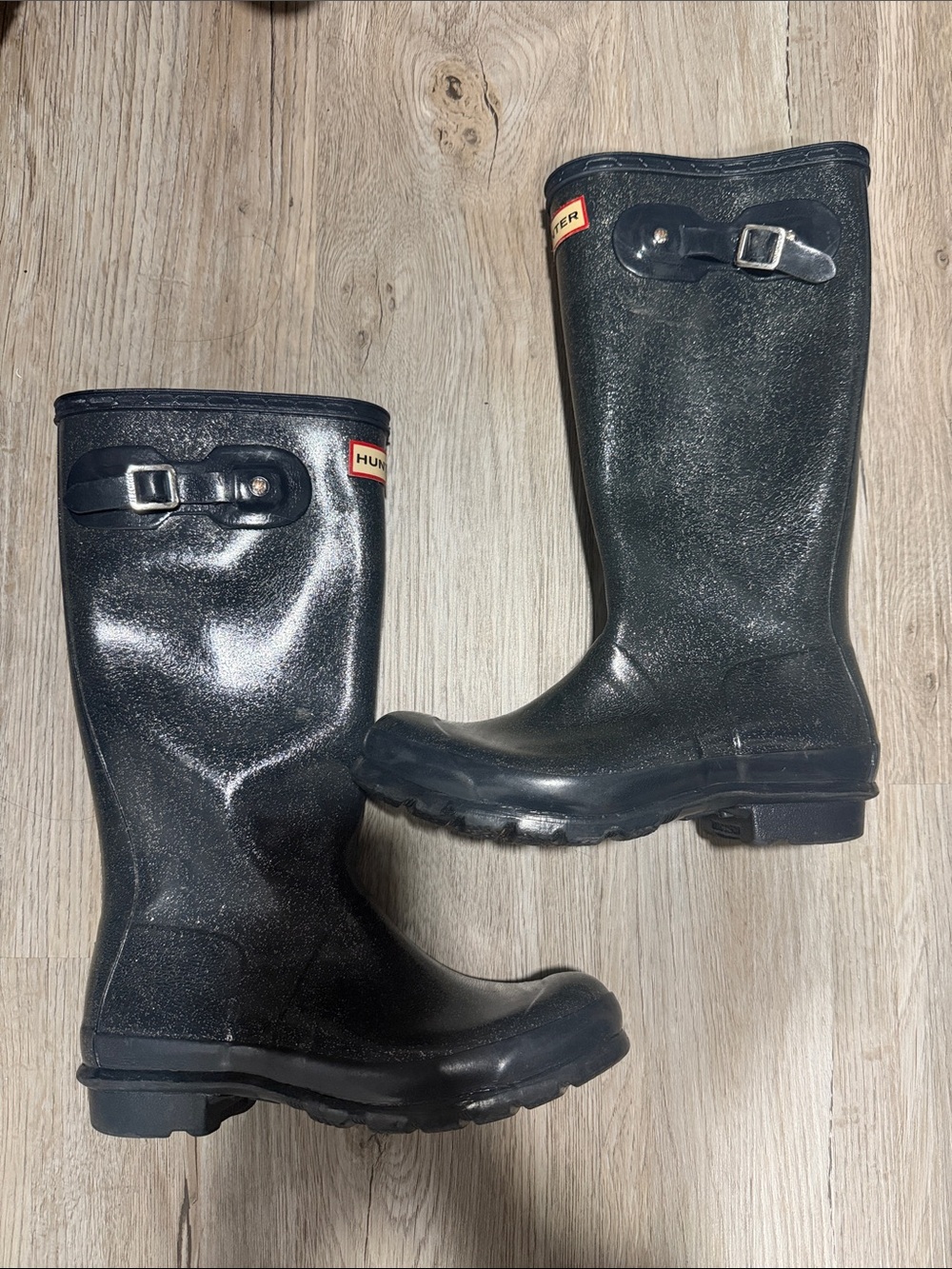 Girls Black Glitter Hunter Rainboots
